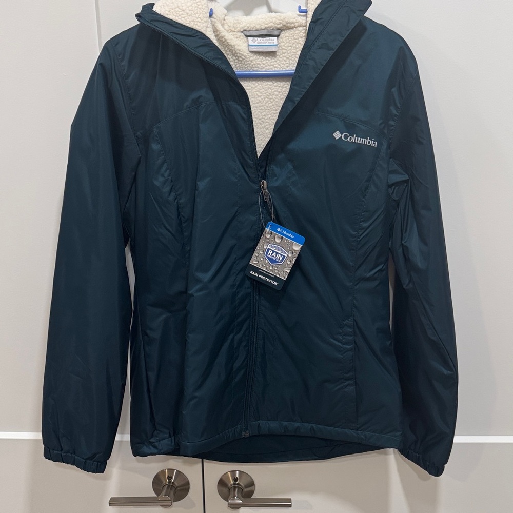 Columbia Womens Dark Teal Fleece Lined Water Resistant Jacket- Small